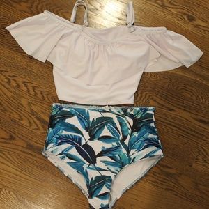 Blue/White Ruffle Top Bohemian Bikini Top/Bottom